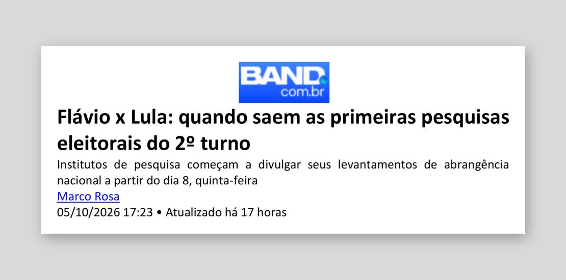 Band: Flávio x Lula: quando saem as primeiras pesquisas eleitorais do 2º turno