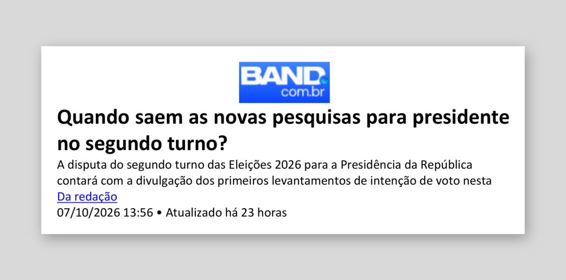 Band: Quando saem as novas pesquisas para presidente no segundo turno?