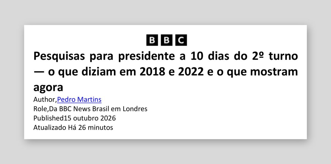 BBC News Brasil: Pesquisas para presidente a 10 dias do 2º turno