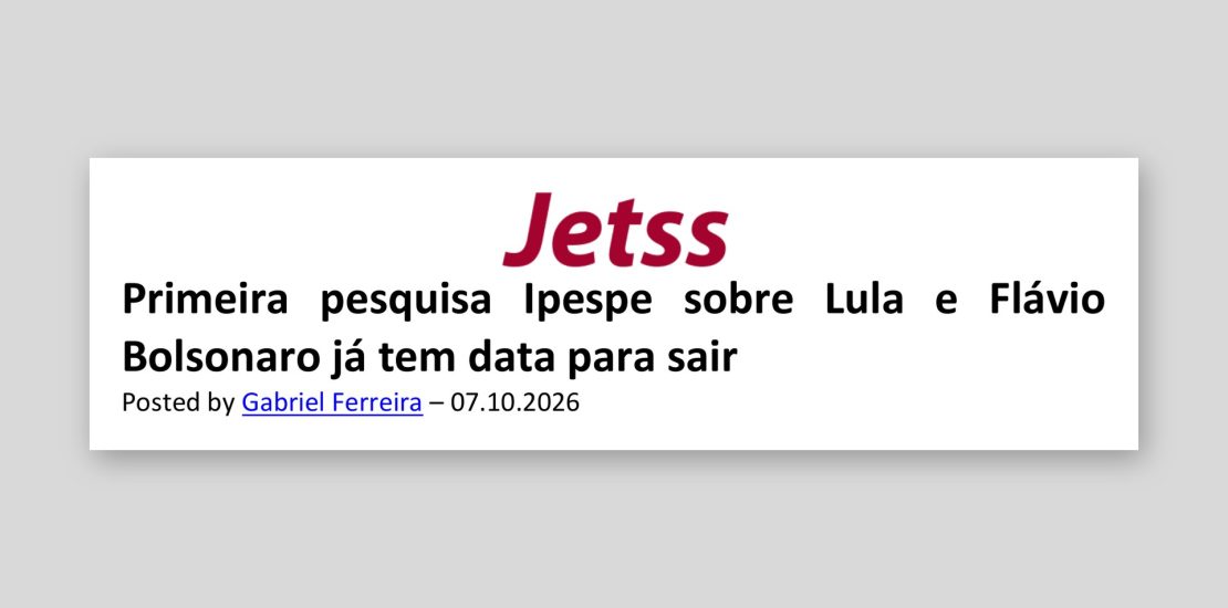 JETSS: Primeira pesquisa Ipespe sobre Lula e Flávio Bolsonaro já tem data para sair
