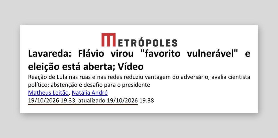 Metrópoles: Lavareda: Flávio virou "favorito vulnerável" e eleição está aberta; Vídeo