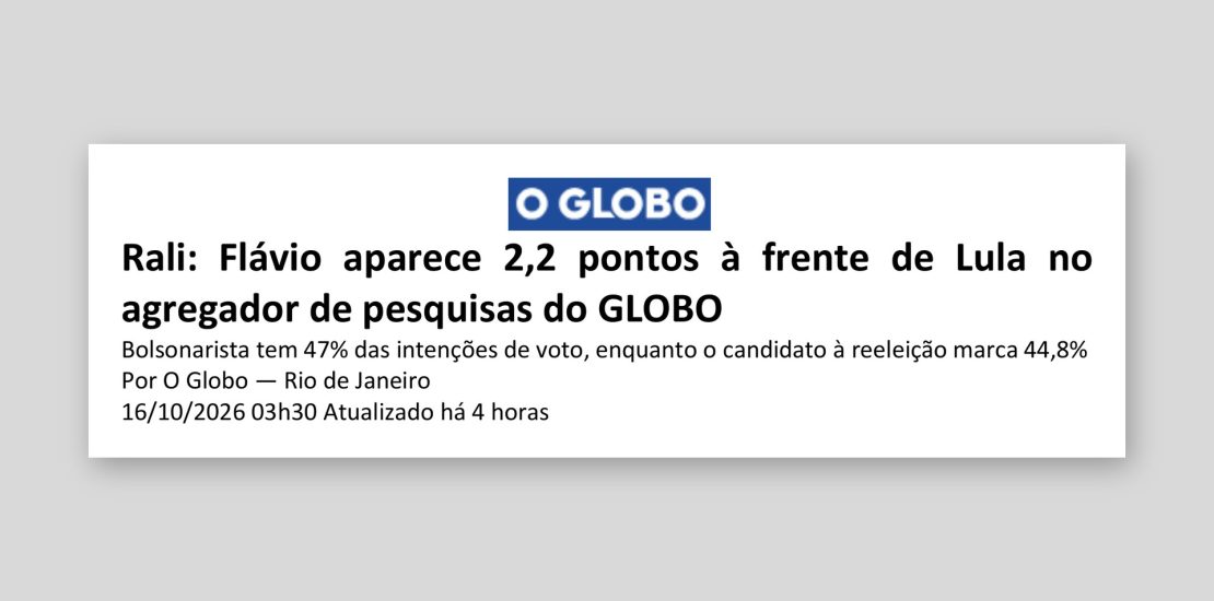 O Globo: Rali: Flávio aparece 2,2 pontos à frente de Lula no agregador de pesquisas do GLOBO