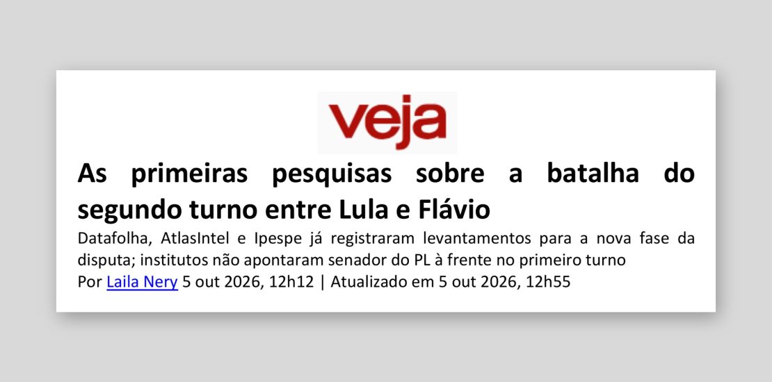 Veja: As primeiras pesquisas sobre a batalha do segundo turno entre Lula e Flávio